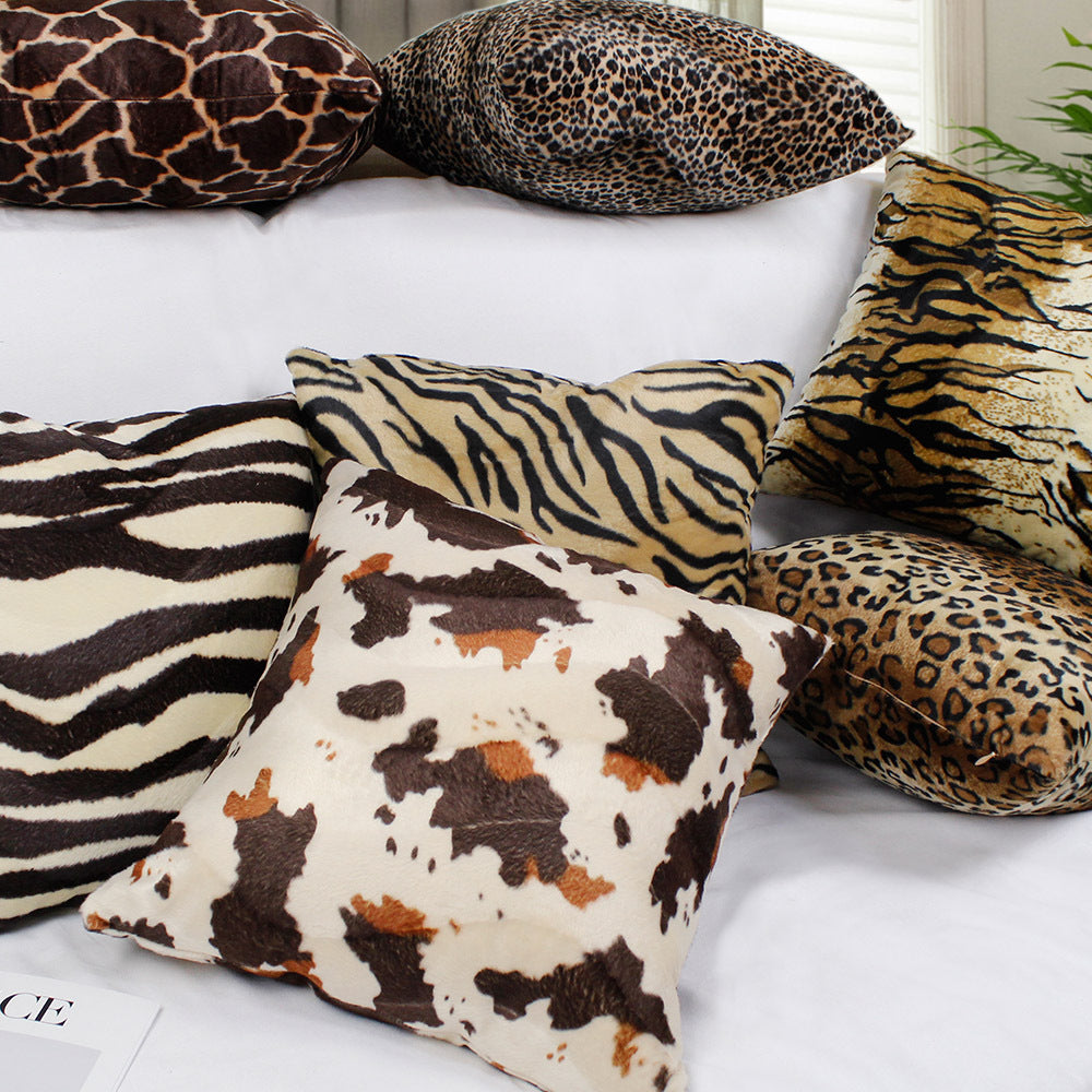 HKM-315411 Leopard Print Plush Cushion Cover in Multiple Colors