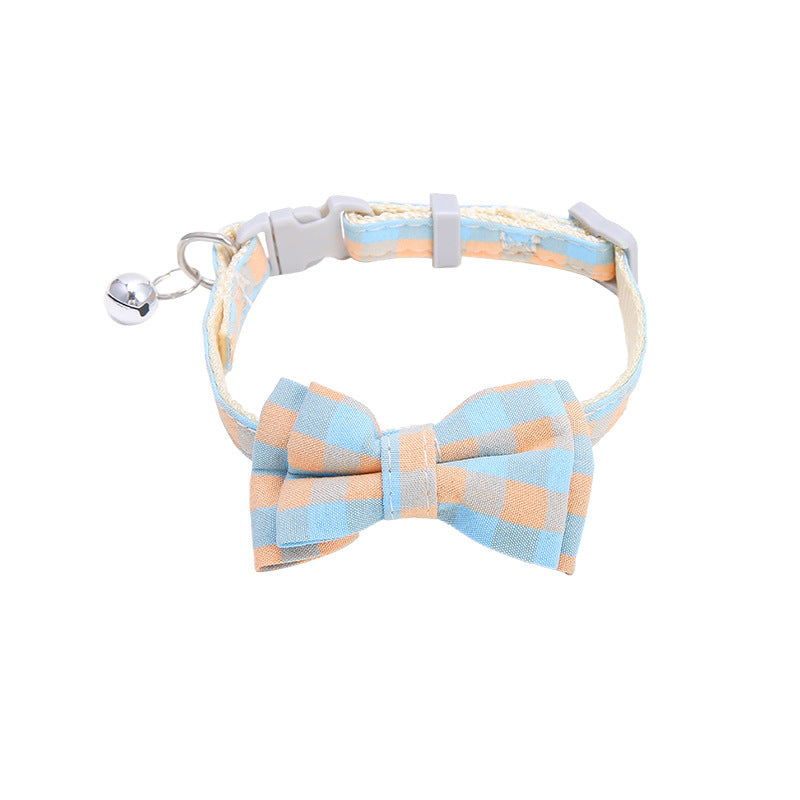 HKM-3154493 Colorful Lattice Butterfly Pet Collar - Adjustable Length 22.3CM to 30CM, Soft Cloth Material