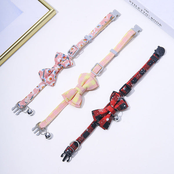 HKM-3154493 Colorful Lattice Butterfly Pet Collar - Adjustable Length 22.3CM to 30CM, Soft Cloth Material