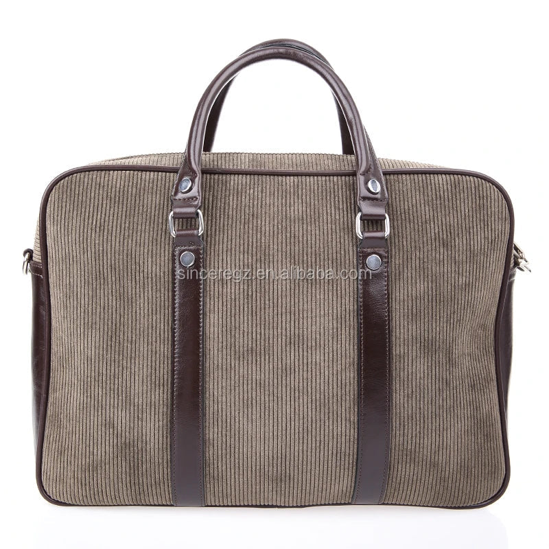 HKM-315667 Cotton Laptop Briefcase with PU Trim for Men - Stylish Business Carrying Bag