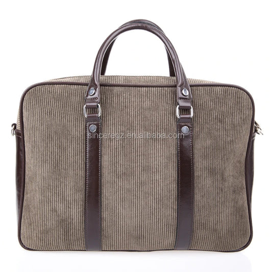 HKM-315667 Cotton Laptop Briefcase with PU Trim for Men - Stylish Business Carrying Bag