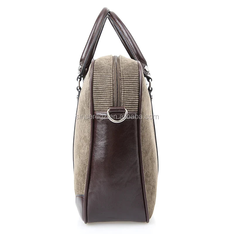 HKM-315667 Cotton Laptop Briefcase with PU Trim for Men - Stylish Business Carrying Bag