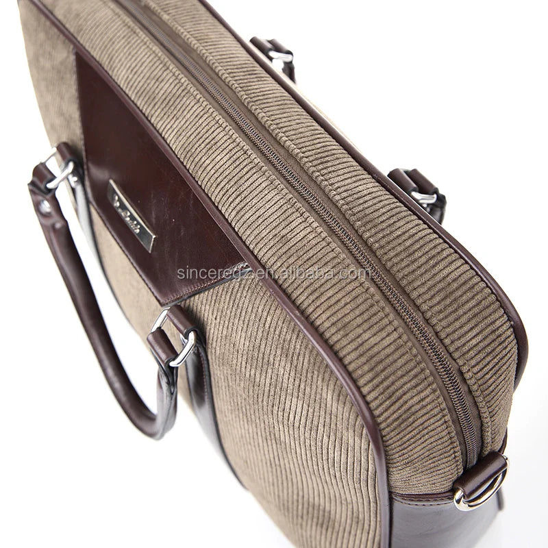 HKM-315667 Cotton Laptop Briefcase with PU Trim for Men - Stylish Business Carrying Bag
