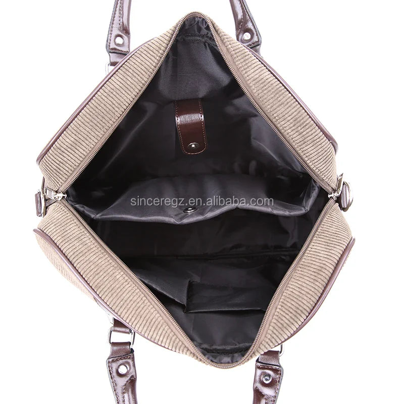 HKM-315667 Cotton Laptop Briefcase with PU Trim for Men - Stylish Business Carrying Bag
