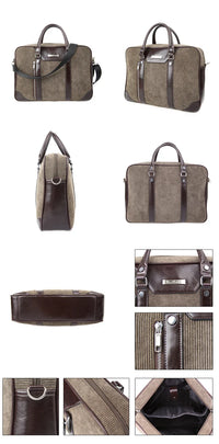 HKM-315667 Cotton Laptop Briefcase with PU Trim for Men - Stylish Business Carrying Bag