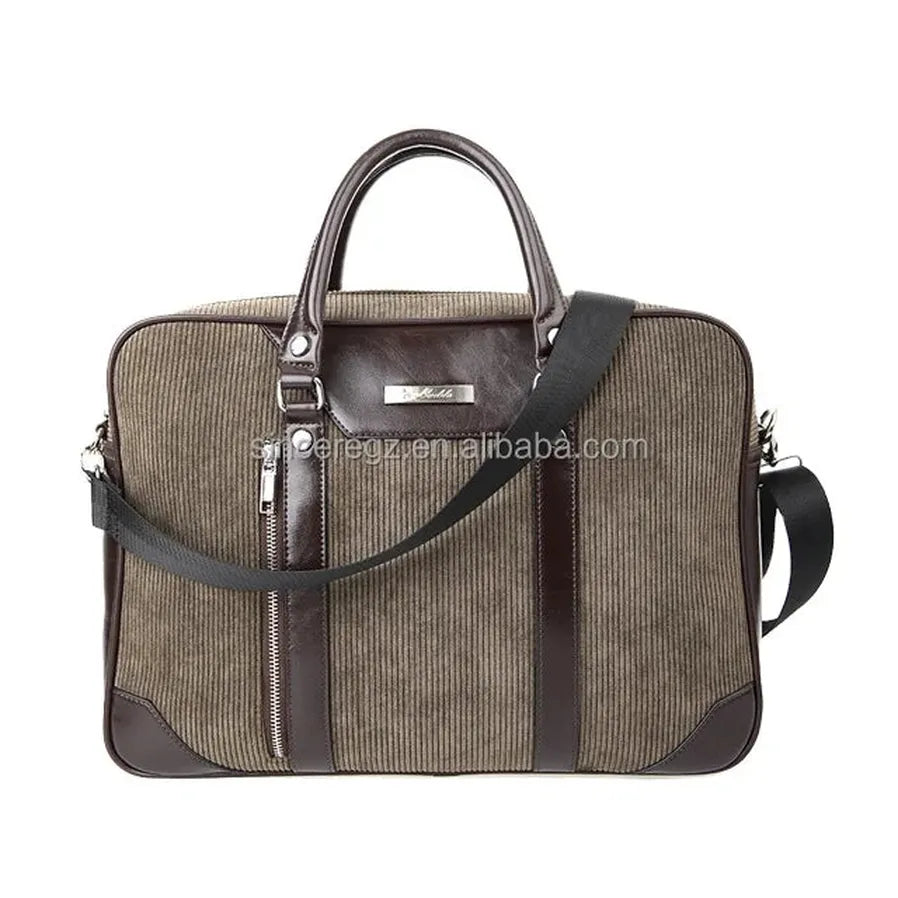 HKM-315667 Cotton Laptop Briefcase with PU Trim for Men - Stylish Business Carrying Bag
