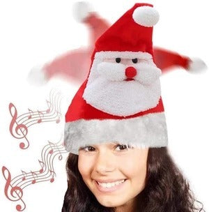 HKM-315731 Musical Red Santa Hat for Christmas Parties - Adjustable Size and Soft Plush Material