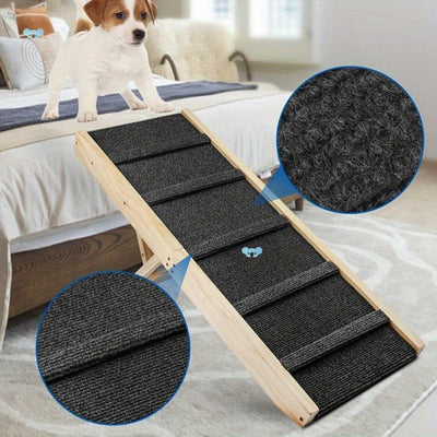 HKM-3157949 Wooden Pet Folding Ladder for Older Dogs - 41.5x30cm, Solid Design