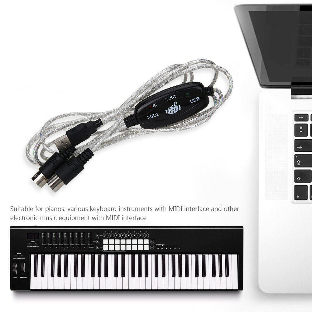 HKM-315795 USB to MIDI Keyboard Adapter Cable for Computer Music Editing - 2m Length