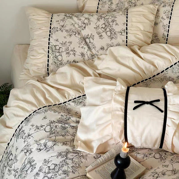 HKM-315923 French Vintage Style Warmth Four-Piece Lace Bedding Set for Autumn and Winter