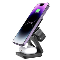 HKM-315987 Folding 3-in-1 Magnetic Wireless Charger for Qi-Enabled Devices – Portable Charging Stand