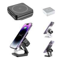 HKM-315987 Folding 3-in-1 Magnetic Wireless Charger for Qi-Enabled Devices – Portable Charging Stand