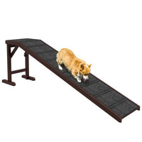 HKM-3160637 Wooden Dog Ramp with Non-Slip Carpet and Easy Access Platform, 74 x 16 x 25 Inches, Brown