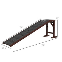 HKM-3160637 Wooden Dog Ramp with Non-Slip Carpet and Easy Access Platform, 74 x 16 x 25 Inches, Brown