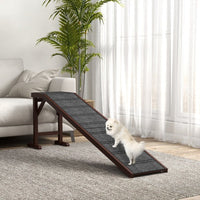 HKM-3160637 Wooden Dog Ramp with Non-Slip Carpet and Easy Access Platform, 74 x 16 x 25 Inches, Brown
