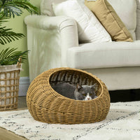 HKM-3160893 Stylish Rattan Cat Bed with Washable Cushion for Cats Under 9 lbs