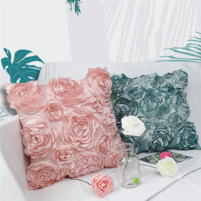 HKM-316115 Rose Embroidery Pillowcase in Pink, Ivory, Mint Green, and Rose - Soft Polyester Fabric