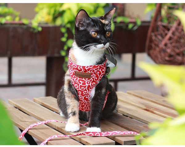 HKM-3161533 Japanese Style Cat Towing Rope Harness - Breathable Polyester Canvas, Sizes XS/S, 3 Colors Available