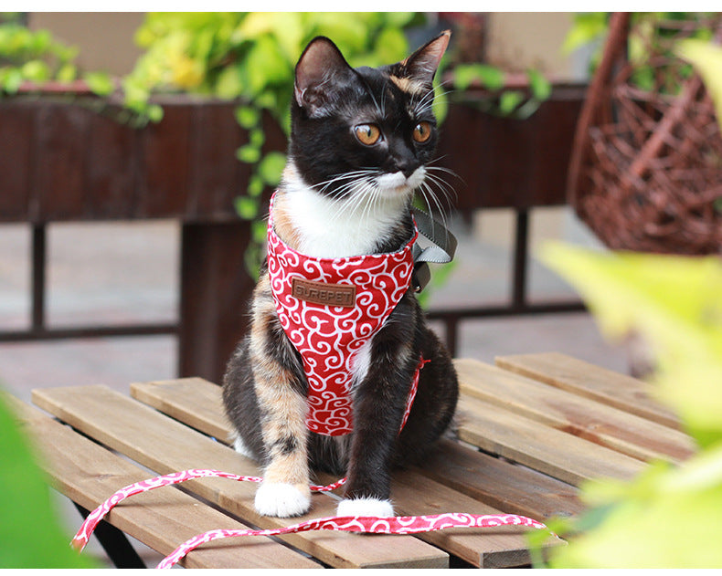 HKM-3161533 Japanese Style Cat Towing Rope Harness - Breathable Polyester Canvas, Sizes XS/S, 3 Colors Available