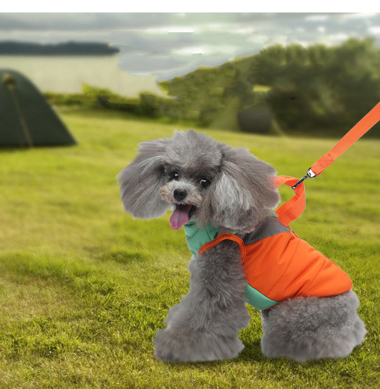 HKM-3161917 Warm Cotton Padded Dog Coat with Hauling Rope for Winter Weather