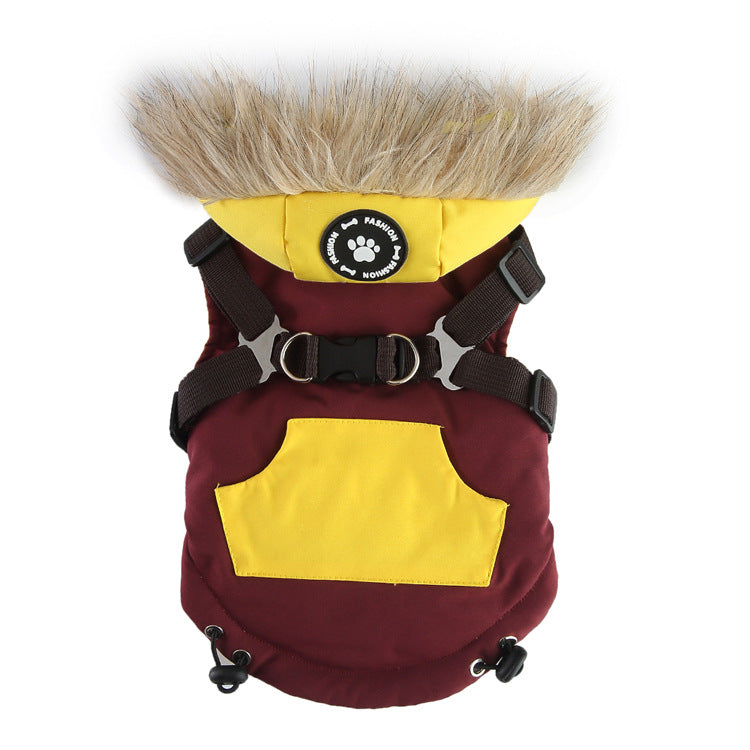 HKM-3161917 Warm Cotton Padded Dog Coat with Hauling Rope for Winter Weather
