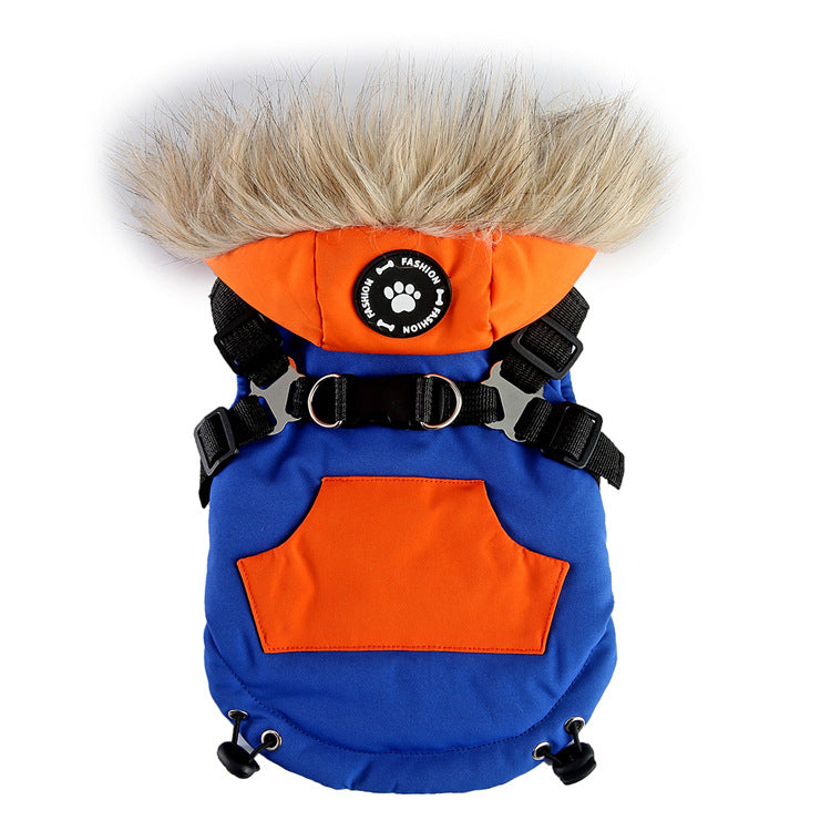 HKM-3161917 Warm Cotton Padded Dog Coat with Hauling Rope for Winter Weather