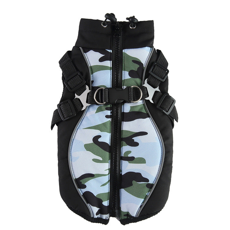 HKM-3161917 Warm Cotton Padded Dog Coat with Hauling Rope for Winter Weather