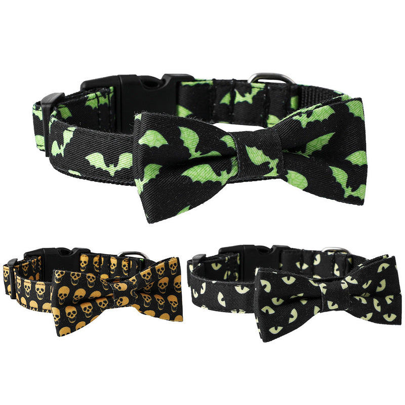 HKM-3164221 Skull and Bat Design Nylon Pet Leash and Collar for Dogs, Adjustable Sizes S, M, L