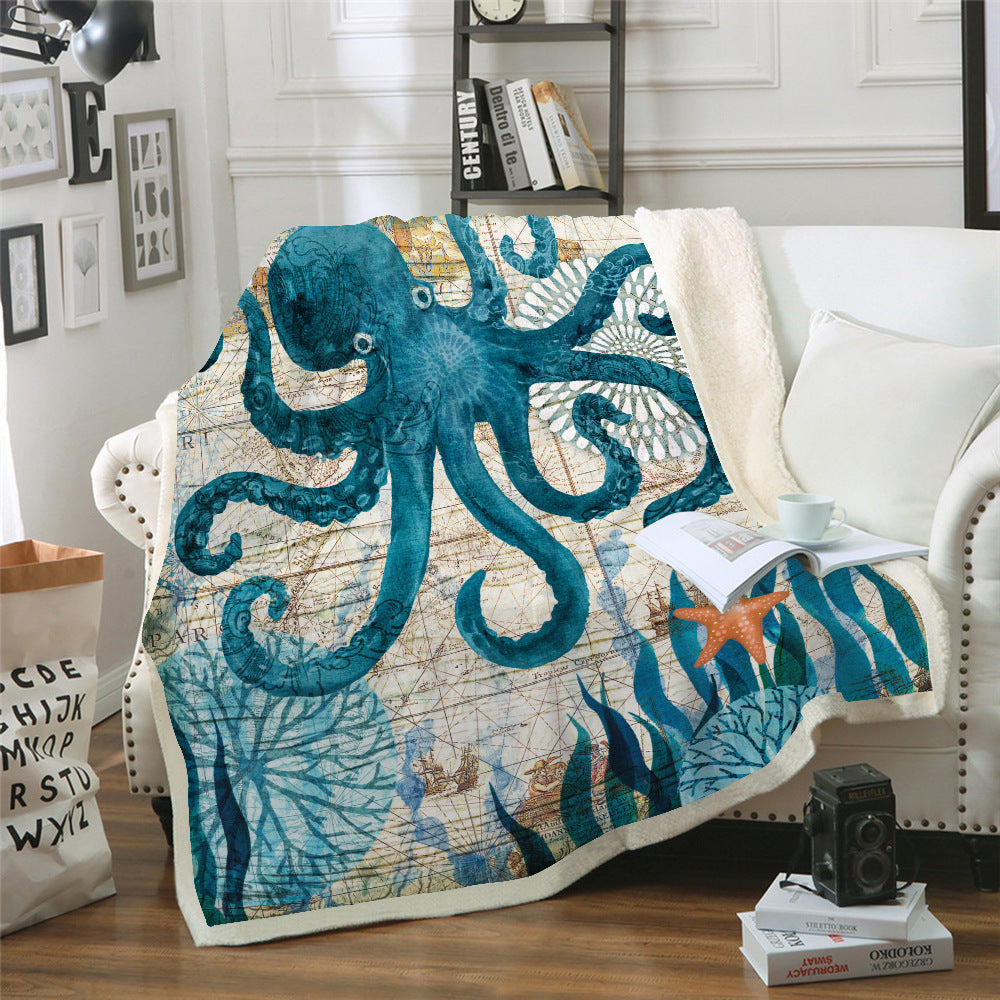 HKM-316435 European Style Comfort Coral Fleece Blanket - Soft Lamb Wool, 150x200cm, Plus Velvet Thickness