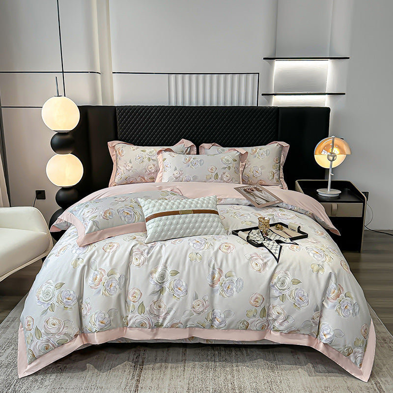 HKM-316435 Luxury Long-staple Cotton Four-piece Bedding Set with Geometric Design in Multiple Sizes