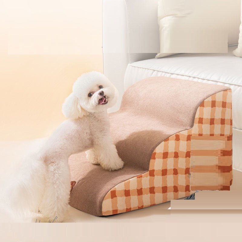 HKM-3166397 Removable Sponge Pet Stairs for Small Dogs - Corduroy and Snow Velvet Design, 40x72x40cm