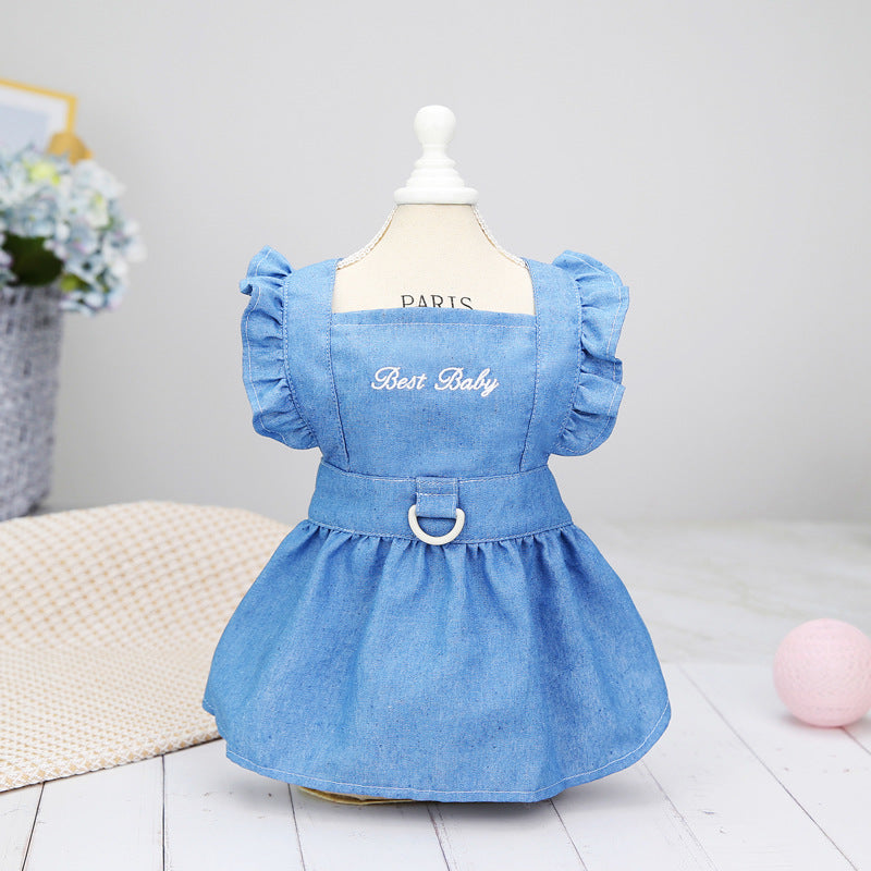 HKM-3166781 Embroidered Letter Denim Skirt for Dogs - Spring & Summer Fashion in Dark Blue and Light Blue