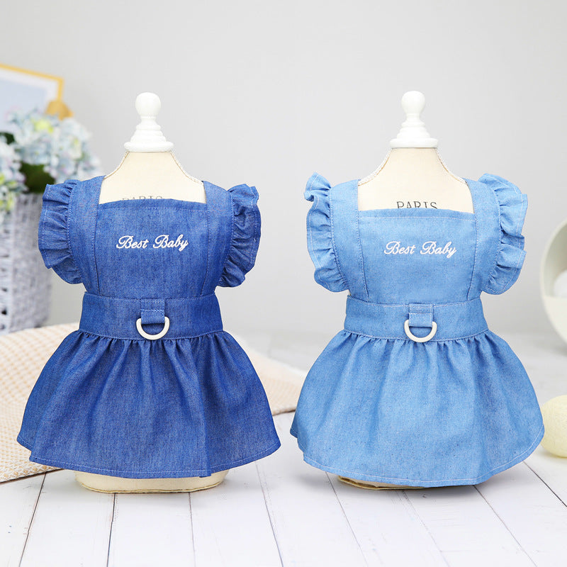HKM-3166781 Embroidered Letter Denim Skirt for Dogs - Spring & Summer Fashion in Dark Blue and Light Blue