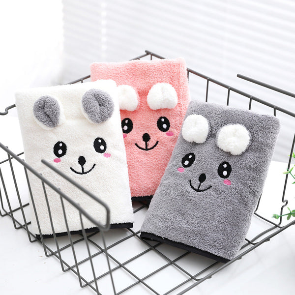 HKM-316691 Coral Velvet Bath Towel Set with Rabbit Ears in Gift Box - Various Colors Available