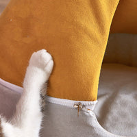 HKM-3168061 Removable and Washable Semi-Closed Pet Cat Litter with Christmas Hat Design in Yellow and Grey