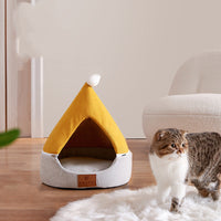 HKM-3168061 Removable and Washable Semi-Closed Pet Cat Litter with Christmas Hat Design in Yellow and Grey