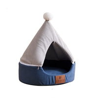 HKM-3168061 Removable and Washable Semi-Closed Pet Cat Litter with Christmas Hat Design in Yellow and Grey