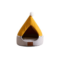 HKM-3168061 Removable and Washable Semi-Closed Pet Cat Litter with Christmas Hat Design in Yellow and Grey