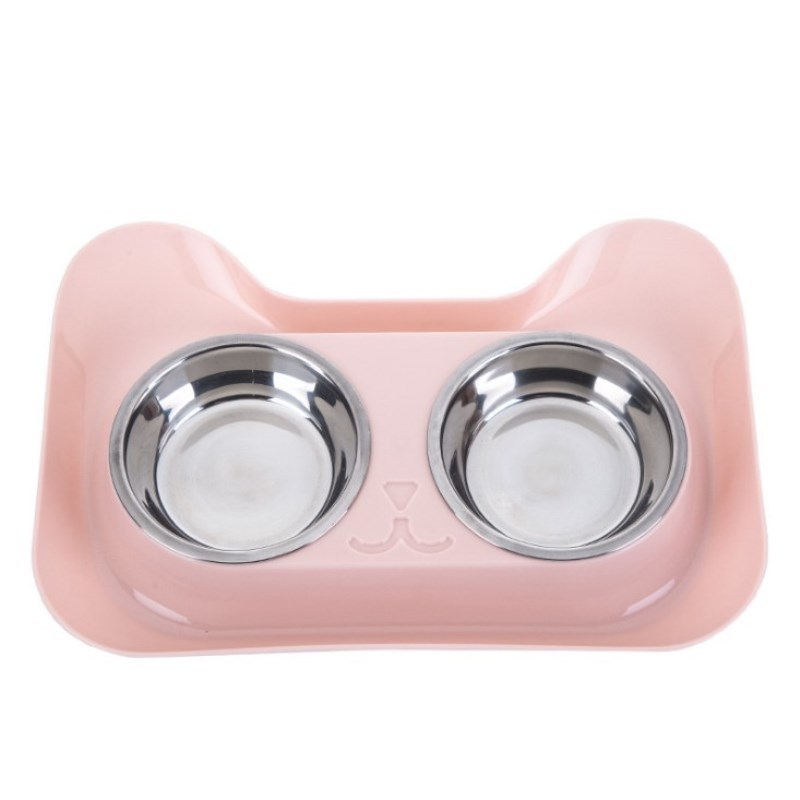 HKM-3168189 Cat Head Double Feeding Bowl - PP and Stainless Steel - 31cm x 21.5cm