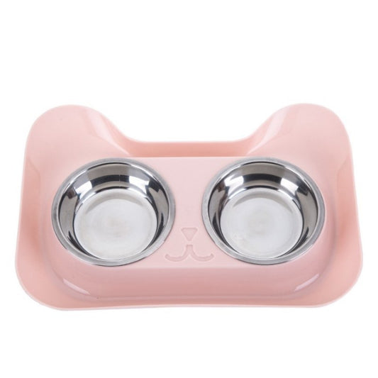 HKM-3168189 Cat Head Double Feeding Bowl - PP and Stainless Steel - 31cm x 21.5cm
