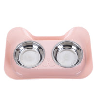 HKM-3168189 Cat Head Double Feeding Bowl - PP and Stainless Steel - 31cm x 21.5cm
