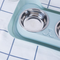 HKM-3168189 Cat Head Double Feeding Bowl - PP and Stainless Steel - 31cm x 21.5cm