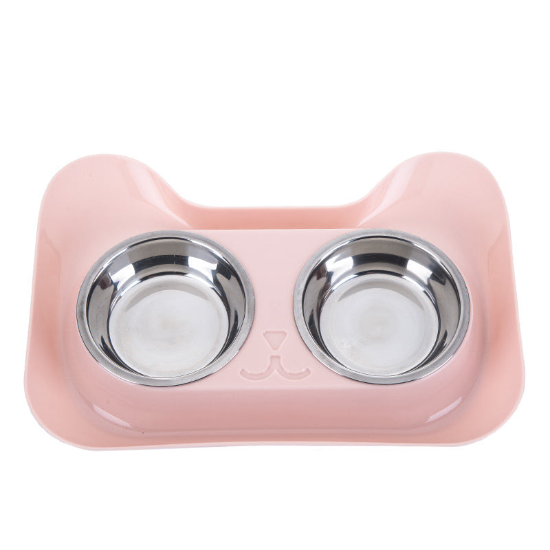 HKM-3168189 Cat Head Double Feeding Bowl - PP and Stainless Steel - 31cm x 21.5cm