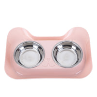 HKM-3168189 Cat Head Double Feeding Bowl - PP and Stainless Steel - 31cm x 21.5cm