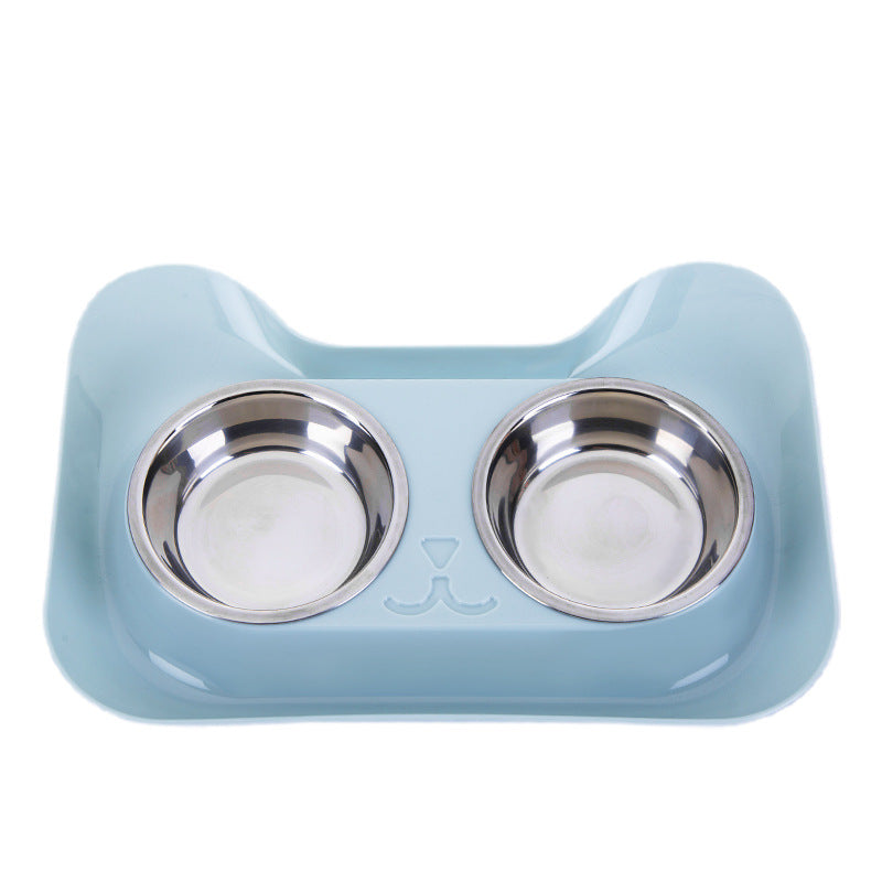 HKM-3168189 Cat Head Double Feeding Bowl - PP and Stainless Steel - 31cm x 21.5cm