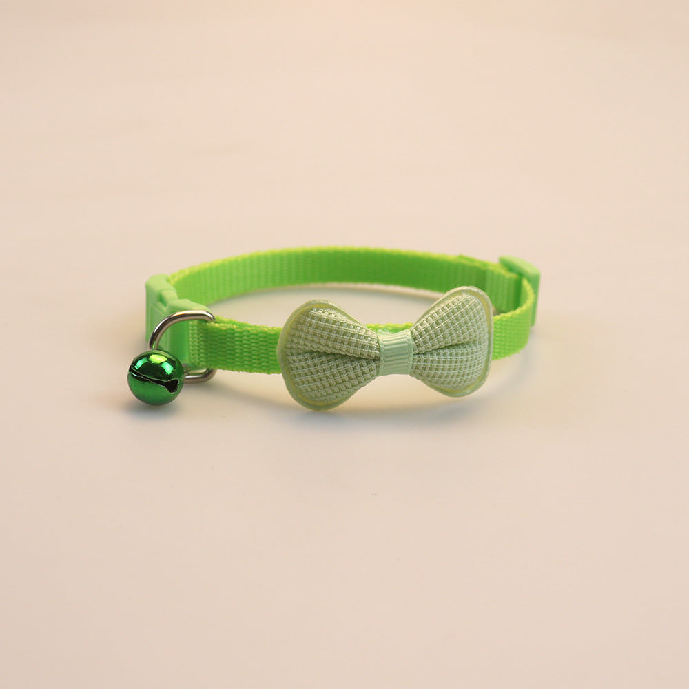 HKM-3169981 Cute Bowknot Cotton-Filled Adjustable Pet Collar in Fluorescent Green, Yellow, Pink, Purple, Sky Blue, and Red
