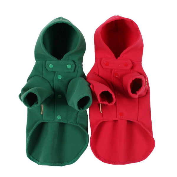 HKM-3170365 Hooded Double-Sided Cotton Trench Coat for Small Dogs - Classic British Style