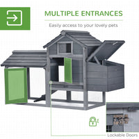 HKM-3171645 Compact Wooden Chicken Coop with Nesting Box, Removable Tray and Multiple Access Points in Gray
