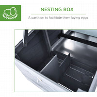 HKM-3171645 Compact Wooden Chicken Coop with Nesting Box, Removable Tray and Multiple Access Points in Gray