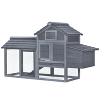 HKM-3171645 Compact Wooden Chicken Coop with Nesting Box, Removable Tray and Multiple Access Points in Gray
